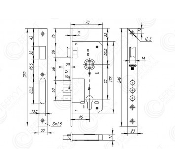 Kale 900 3MR замок врезной цилиндровый чертеж