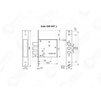 Kale 447L замок врезной сувальдный чертеж